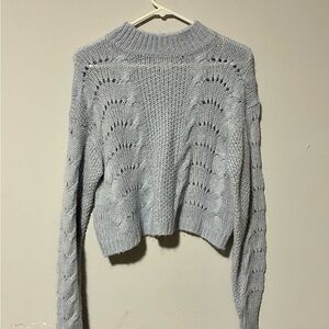Woven Heart Pale Blue Cable Knit Cropped Turtleneck Sweater